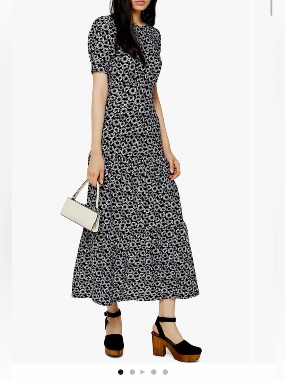 New Topshop Black and White Daisy-Print Maxi Dress size 6
